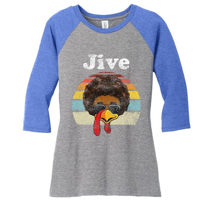 Jive Thanksgiving Turkey Day Funny Face Vintage Retro Style Women's Tri-Blend 3/4-Sleeve Raglan Shirt