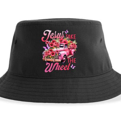 Jesus Take The A Wheel Truck God Believer Flower Christ Sustainable Bucket Hat