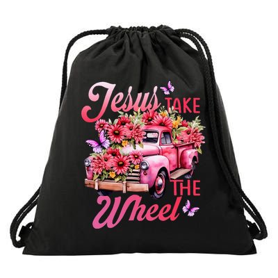 Jesus Take The A Wheel Truck God Believer Flower Christ Drawstring Bag