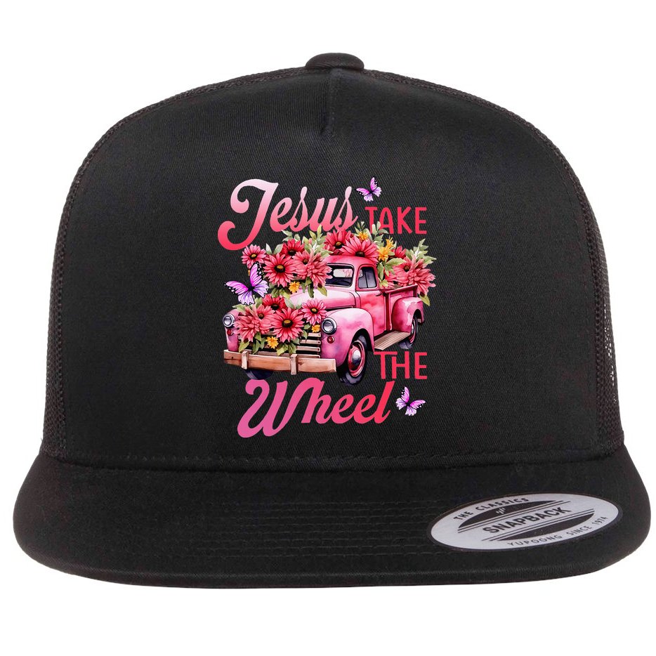 Jesus Take The A Wheel Truck God Believer Flower Christ Flat Bill Trucker Hat