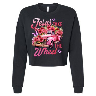 Jesus Take The A Wheel Truck God Believer Flower Christ Cropped Pullover Crew