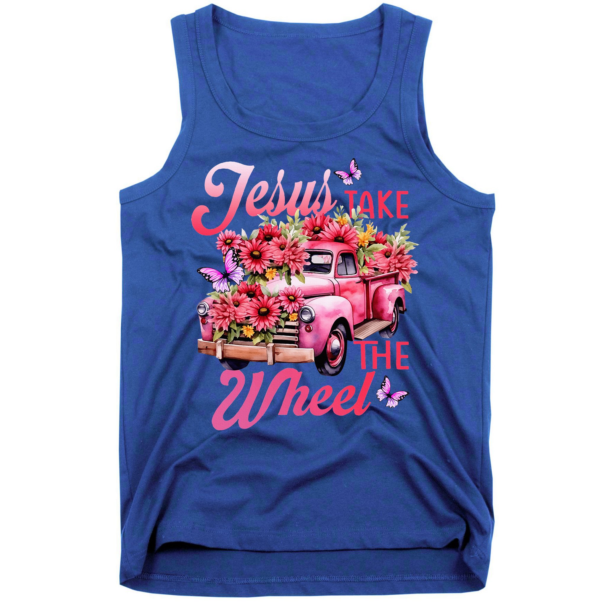 Jesus Take The A Wheel Truck God Believer Flower Christ Tank Top