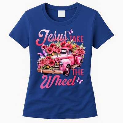 Jesus Take The A Wheel Truck God Believer Flower Christ Womens T-Shirt