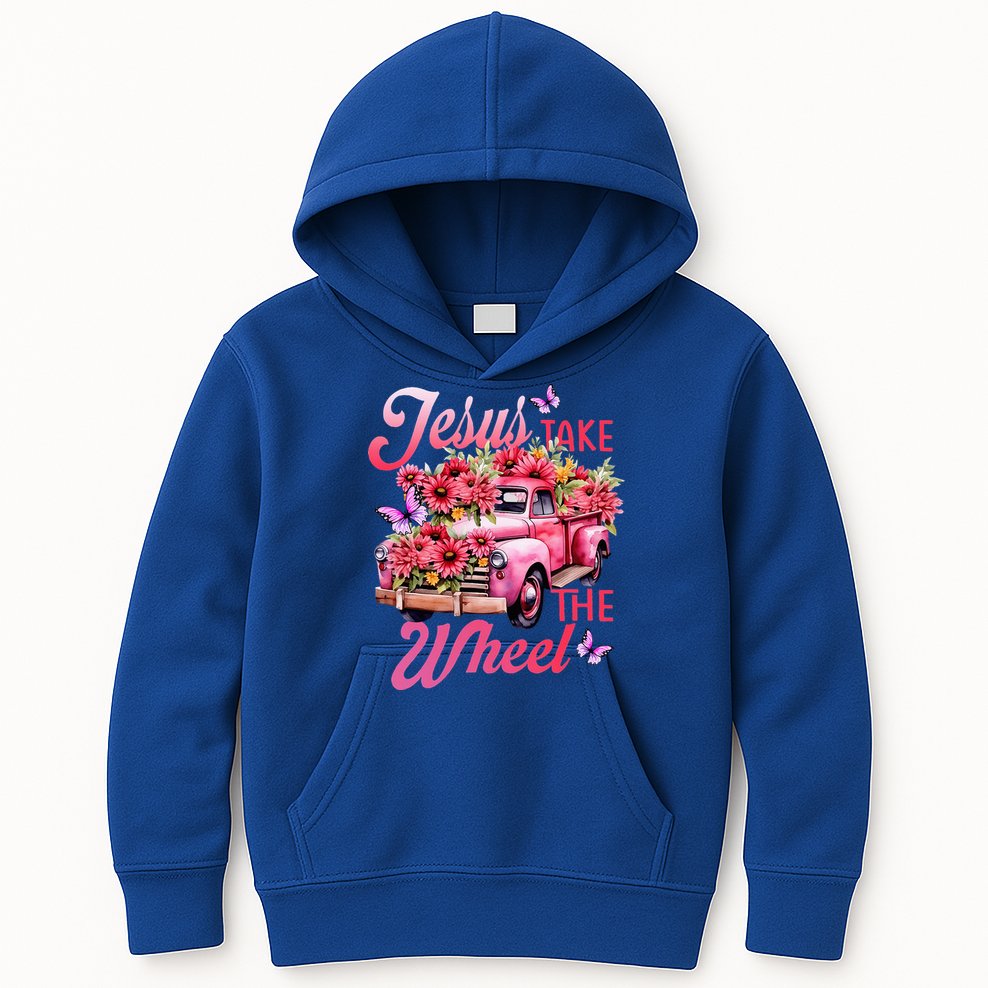 Jesus Take The A Wheel Truck God Believer Flower Christ Kids Hoodie