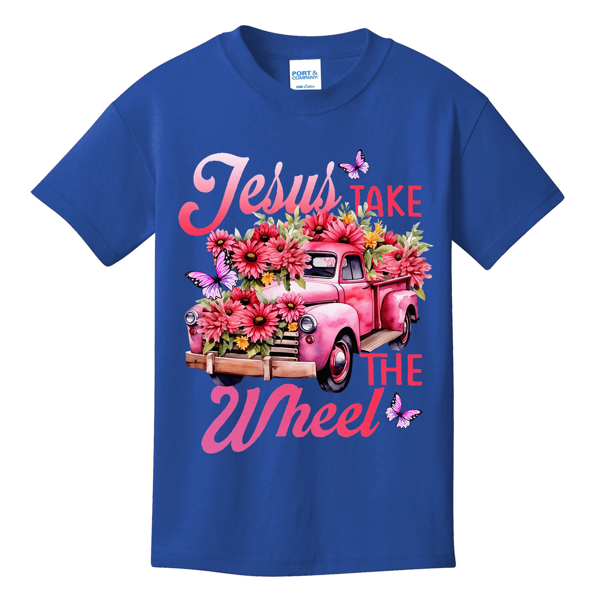 Jesus Take The A Wheel Truck God Believer Flower Christ Kids T-Shirt