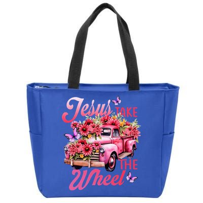 Jesus Take The A Wheel Truck God Believer Flower Christ Zip Tote Bag