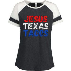 Jesus Texas Tacos Cute Texas Enza Ladies Jersey Colorblock Tee