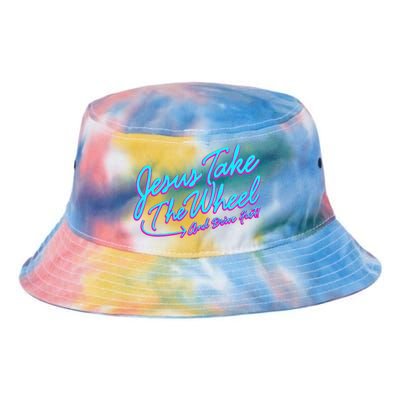 Jesus Take The Wheel And Drive Fast Funny Christian Design Tie Dye Newport Bucket Hat