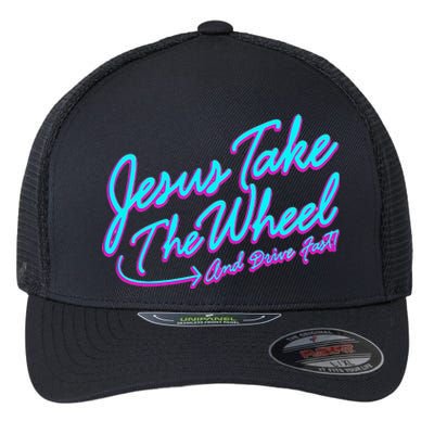 Jesus Take The Wheel And Drive Fast Funny Christian Design Flexfit Unipanel Trucker Cap