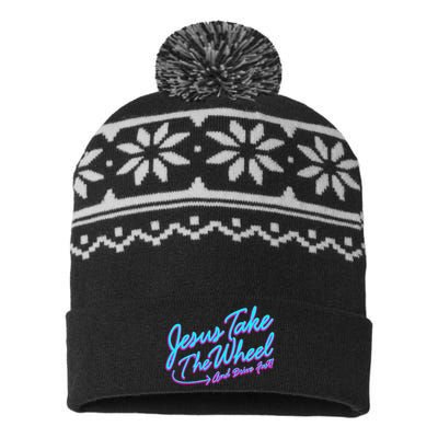 Jesus Take The Wheel And Drive Fast Funny Christian Design USA-Made Snowflake Beanie