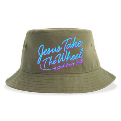 Jesus Take The Wheel And Drive Fast Funny Christian Design Sustainable Bucket Hat