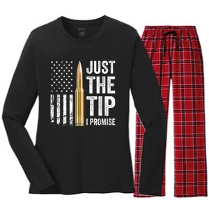 Just The Tip I Promise Funny Gun Owner Pro Guns USA Flag Women's Long Sleeve Flannel Pajama Set 