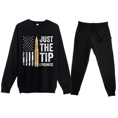 Just The Tip I Promise Funny Gun Owner Pro Guns USA Flag Premium Crewneck Sweatsuit Set