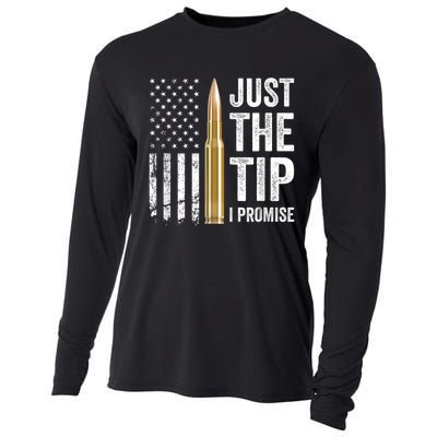 Just The Tip I Promise Funny Gun Owner Pro Guns USA Flag Cooling Performance Long Sleeve Crew