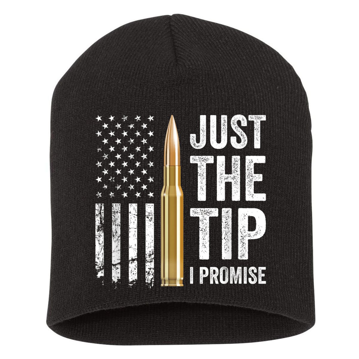 Just The Tip I Promise Funny Gun Owner Pro Guns USA Flag Short Acrylic Beanie