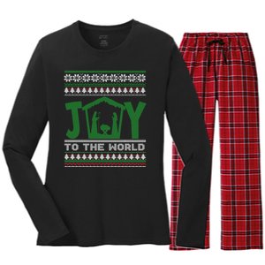 Joy To The World Nativity Christian Jesus Ugly Christmas Women's Long Sleeve Flannel Pajama Set 