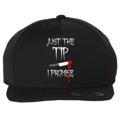 Just The Tip I Promise Funny Bloody Halloween Knife Wool Snapback Cap