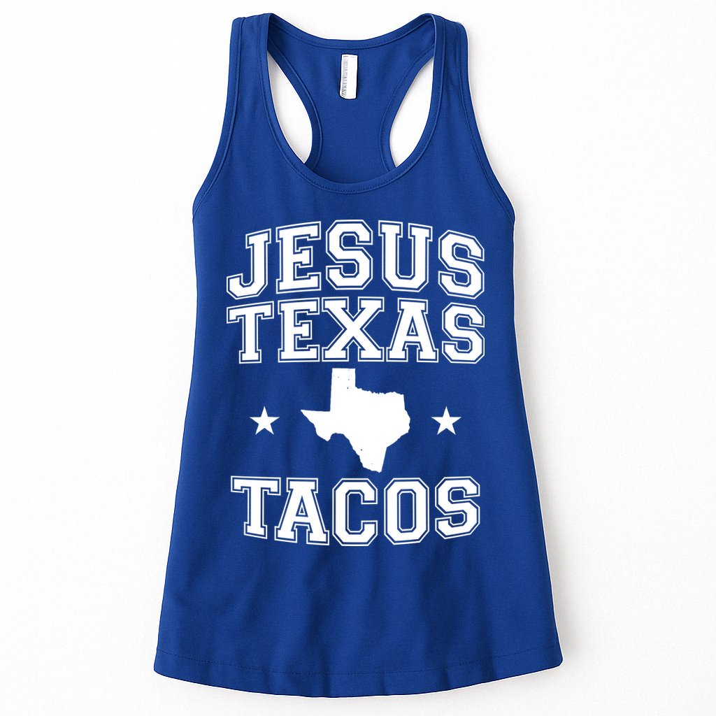 Jesus Texas Tacos Flag State US Vintage Longhorn Texas Retro Womens Tank Top