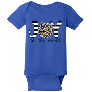 Joy To The World Leopard Striped Cute Christmas Gift Baby Bodysuit