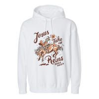 Jesus Take The Reins Vintage Cow Garment-Dyed Fleece Hoodie