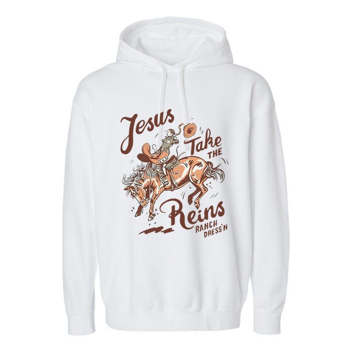 Jesus Take The Reins Vintage Cow Garment-Dyed Fleece Hoodie