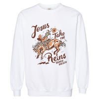 Jesus Take The Reins Vintage Cow Garment-Dyed Sweatshirt