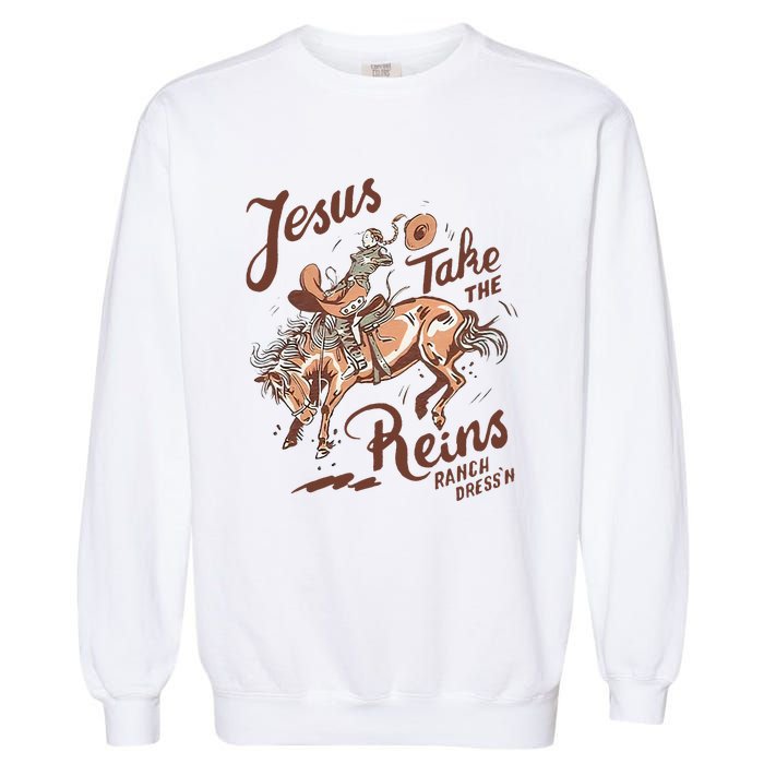 Jesus Take The Reins Vintage Cow Garment-Dyed Sweatshirt