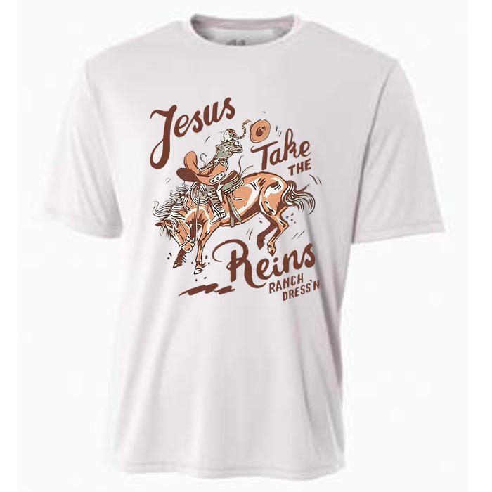 Jesus Take The Reins Vintage Cow Cooling Performance Crew T-Shirt