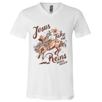 Jesus Take The Reins Vintage Cow V-Neck T-Shirt