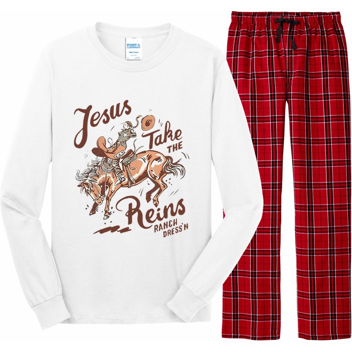 Jesus Take The Reins Vintage Cow Long Sleeve Pajama Set