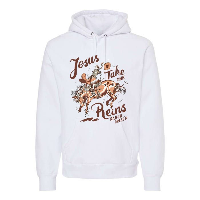 Jesus Take The Reins Vintage Cow Premium Hoodie