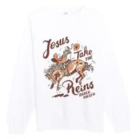 Jesus Take The Reins Vintage Cow Premium Crewneck Sweatshirt