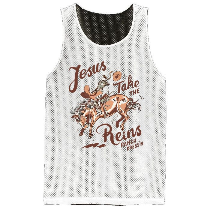 Jesus Take The Reins Vintage Cow Mesh Reversible Basketball Jersey Tank