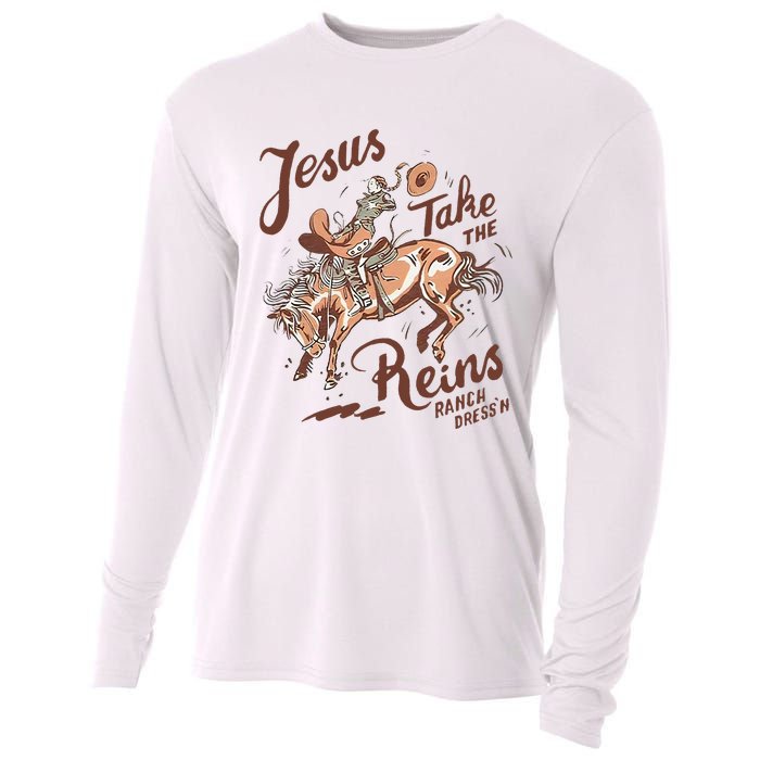 Jesus Take The Reins Vintage Cow Cooling Performance Long Sleeve Crew