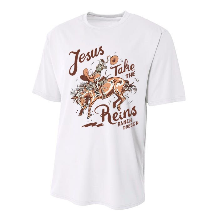 Jesus Take The Reins Vintage Cow Performance Sprint T-Shirt