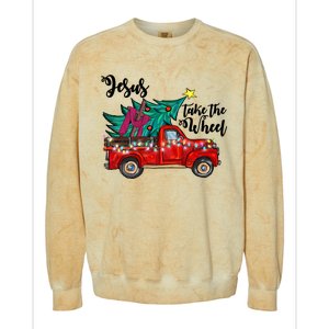 Jesus Take The Wheel Red Truck Christmas Tree Christian Xmas Gift Colorblast Crewneck Sweatshirt