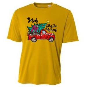 Jesus Take The Wheel Red Truck Christmas Tree Christian Xmas Gift Cooling Performance Crew T-Shirt