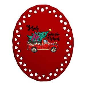 Jesus Take The Wheel Red Truck Christmas Tree Christian Xmas Gift Ceramic Oval Ornament