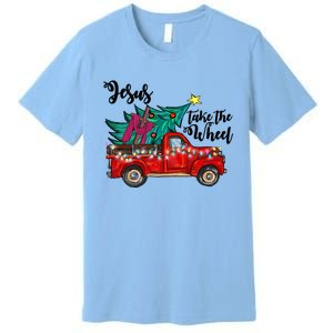 Jesus Take The Wheel Red Truck Christmas Tree Christian Xmas Gift Premium T-Shirt