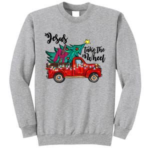 Jesus Take The Wheel Red Truck Christmas Tree Christian Xmas Gift Sweatshirt