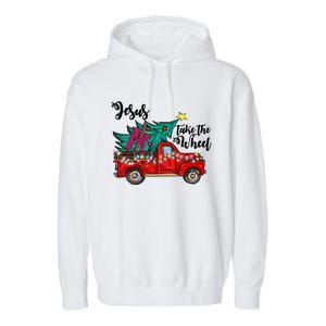 Jesus Take The Wheel Red Truck Christmas Tree Christian Xmas Gift Garment-Dyed Fleece Hoodie