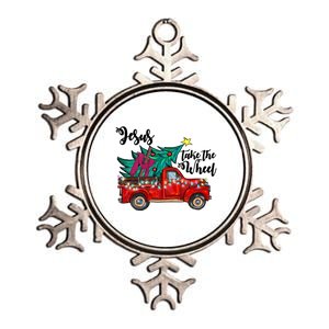 Jesus Take The Wheel Red Truck Christmas Tree Christian Xmas Gift Metallic Star Ornament