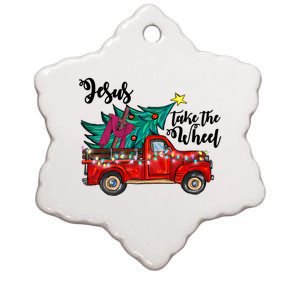 Jesus Take The Wheel Red Truck Christmas Tree Christian Xmas Gift Ceramic Star Ornament