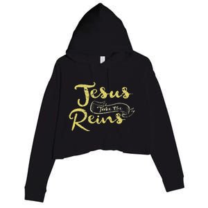 Jesus Take The Reins Christian Rodeo Distressed Crop Fleece Hoodie