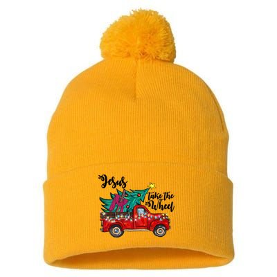 Jesus Take The Wheel Red Truck Christmas Tree Christian Xmas Gift Pom Pom 12in Knit Beanie