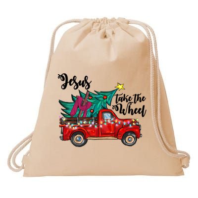 Jesus Take The Wheel Red Truck Christmas Tree Christian Xmas Gift Drawstring Bag