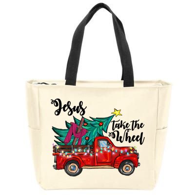 Jesus Take The Wheel Red Truck Christmas Tree Christian Xmas Gift Zip Tote Bag