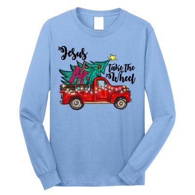 Jesus Take The Wheel Red Truck Christmas Tree Christian Xmas Gift Long Sleeve Shirt