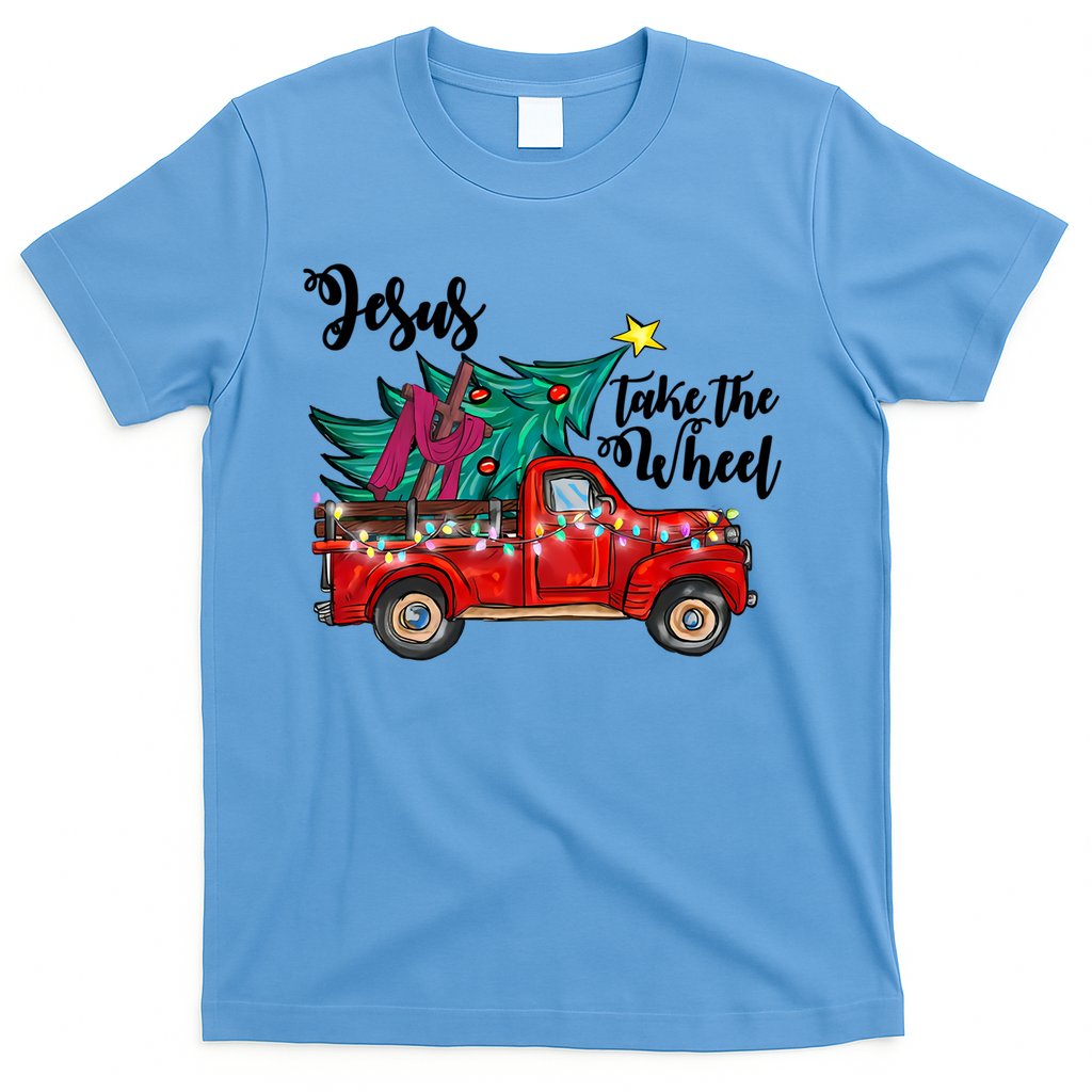 Jesus Take The Wheel Red Truck Christmas Tree Christian Xmas Gift T-Shirt