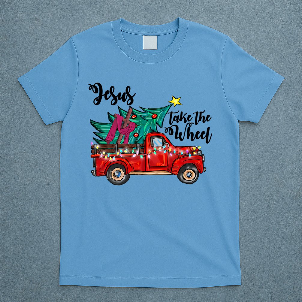 Jesus Take The Wheel Red Truck Christmas Tree Christian Xmas Gift T-Shirt